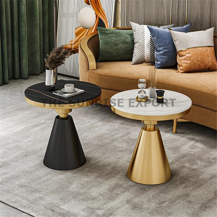 MODERN SHAPE SIDE TABLE WITH MARBLE TOP