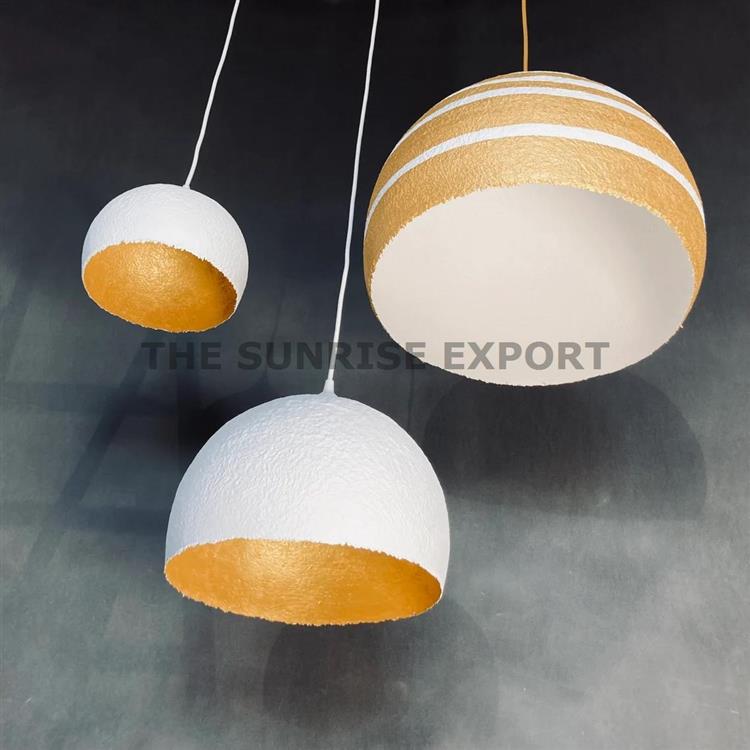 WHITE- GOLD ROUND PENDENT LAMP SET OF 3
