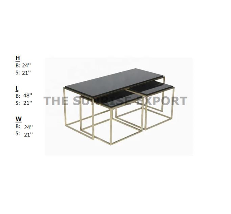 SET OF 3 CENTER PLUS COFFEE TABLE WITH GLASS TOP