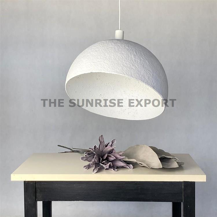 PEARL WHITE ROUND PENDENT LAMP PAPER MECHE