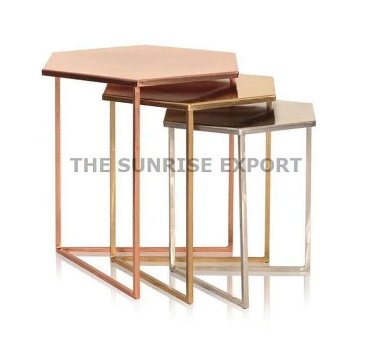 SET OF THREE SIDE HEXA TABLE WITH MARBLE TOP