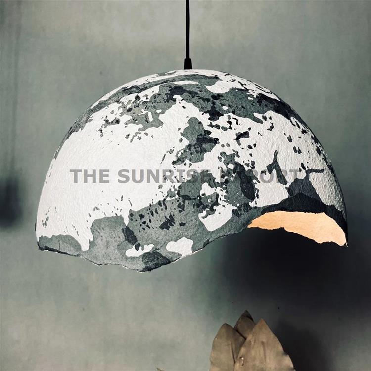 PAPER MECHE PENDENT LAMP WITH MOON PATTERN